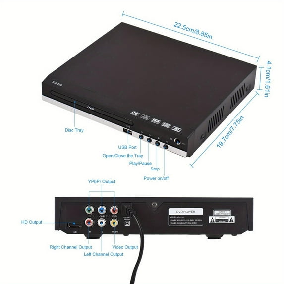 HD-229 Home DVD Player DVD CD Disc Player Digital Multimedia Player U Disk Playback HD AV Output with Remote Control
