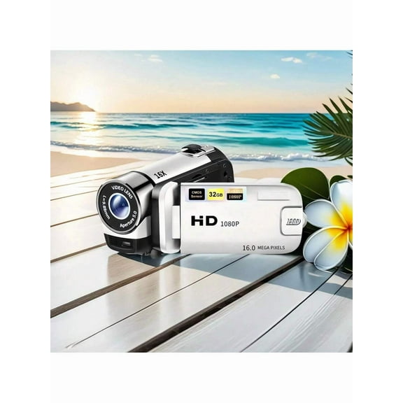 HD 1080P Camcorder with 270° Flip Screen, 16x Zoom, 2.4" Display, 32GB Card, USB Charging, Portable for Home Travel Concert (Red/White/Black/Pink)