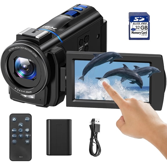 HD 4K Camcorder 30fps 48MP Video Camera 3.0" Touch Screen & IR Night Vision 32GB