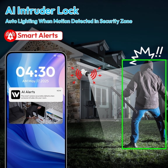 HD 4MP Smart WiFi Security Camera for Home Safety, A+ Day/Night Vision, App Control, Instant Human/Pet Alerts for Home & Business