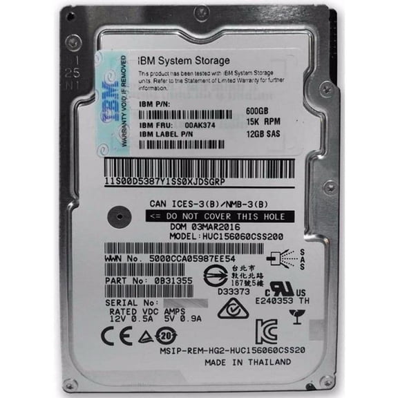 HD 600GB SAS 15k RPM 2.5" 12G para IBM Storewize 00AK374