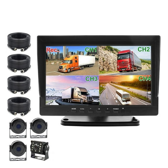 HD AHD 10.1 Inch 1920*1080P Car MP4 MP5 Truck Van Bus DVR Recording Video Monitor With 4CH AHD Front Rear Left Right Camera ,Flexible Double Bracket Installation