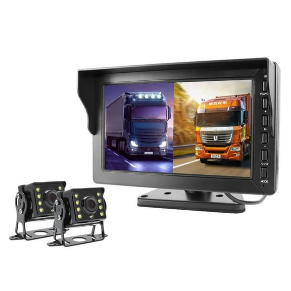HD AHD 1080P 8 Inch IPS Truck Bus Vehicle DVR Recorder Parking Monitor With 2 Channels Front Rear View IR Infrared LED Camera ,Flexible Double Bracket Installation
