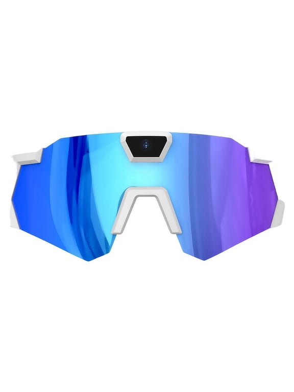 HD Camera Sunglasses With 64GB Card White Ice Blue Lens Hands Free Video Recording Polarized Smart Eyewear For Cycling Skiing Surfing Hiking Outdoor Sports