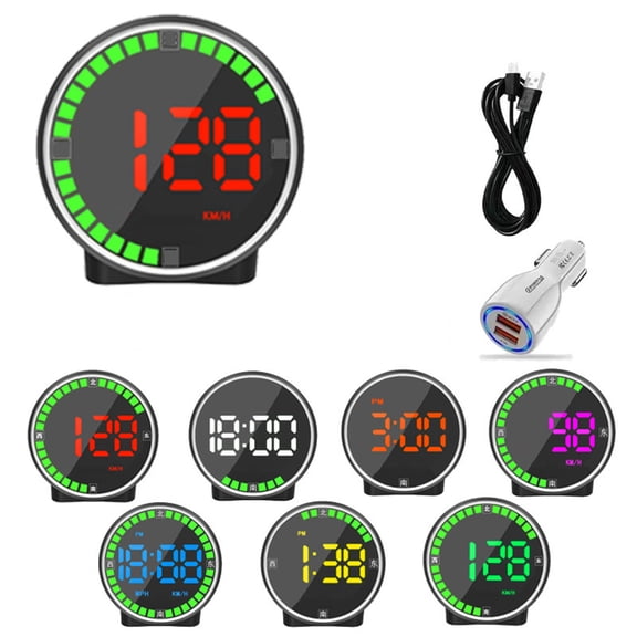 HD Car Head-Up Display for Speed Monitoring with Hood, USB and Car Charger, Black ABS, Size 7.4x7.3x2cm