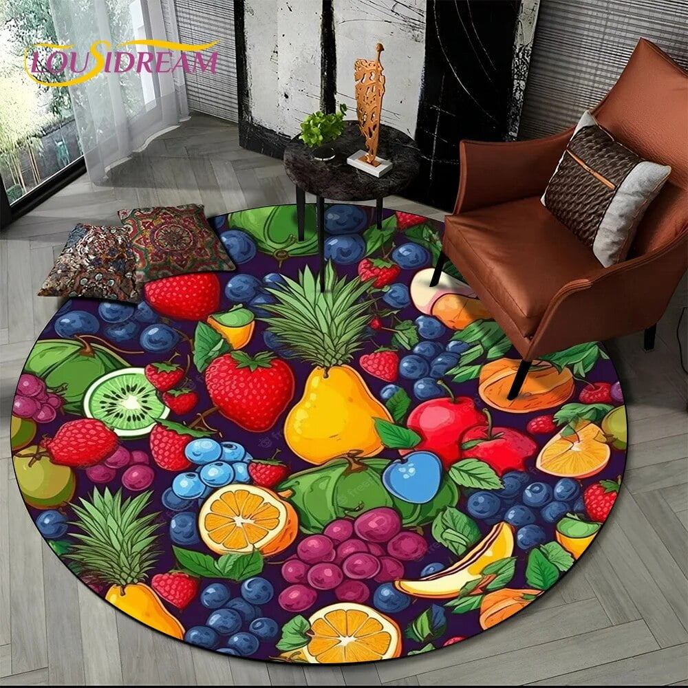 HD Cartoon Cute Tropical Fruits 3D Round Carpet Rug for Living Room ...