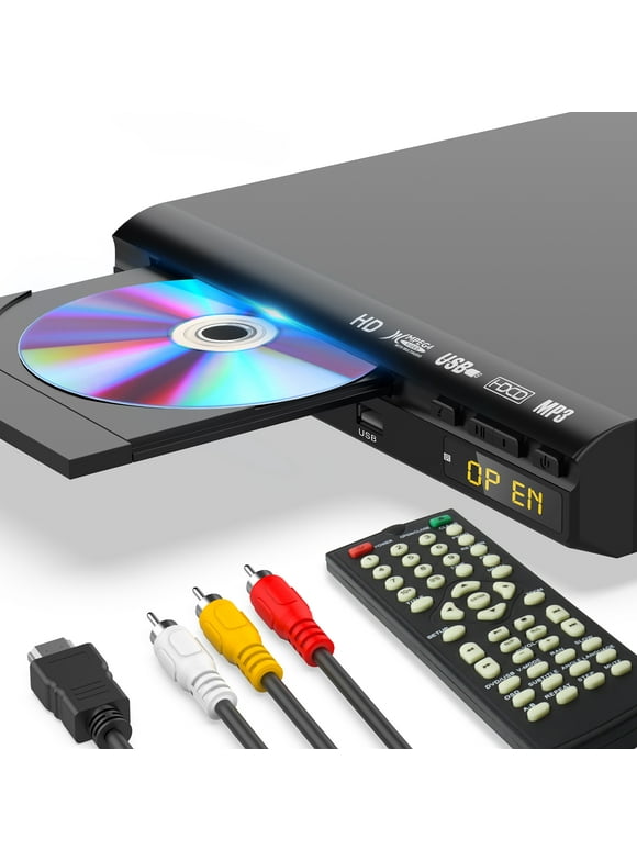 HD DVD Player, CD Players for Home, WONNIE DVD Players for TV with HD/AV/Coaxial Output &USB Input, Built in PAL/NTSC System,Breakpoint Memory, HDMI and RCA Output Cable Included