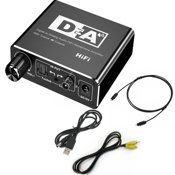 HD Digital Analog Audio Converter Fiber Coaxial to RCA Left and Right Channel Coaxial Bi-Directional Switch with RCA 3.5mm Jack Output for Earphone Computer TV