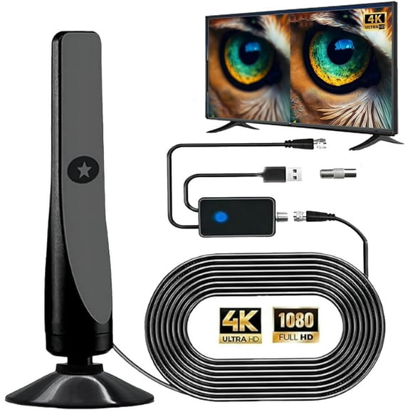 HD Digital TV Antenna with Long Range Amplifier for 4K TVs, Indoor & RV Use, Flat
