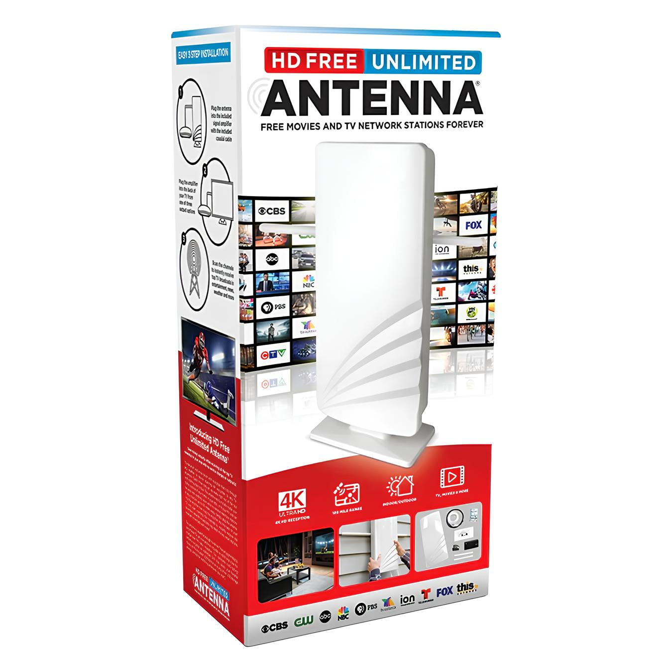 HD Free Unlimited Antenna - Enjoy Free Indoor/Outdoor Movies and TV with 4K Quality - Receive 100-Mile Range Free HD Signals from All Network