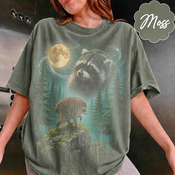 HD HANDICHI DESIGN Jimothy Raccoon Retro Moon Cotton Unisex T-Shirt
