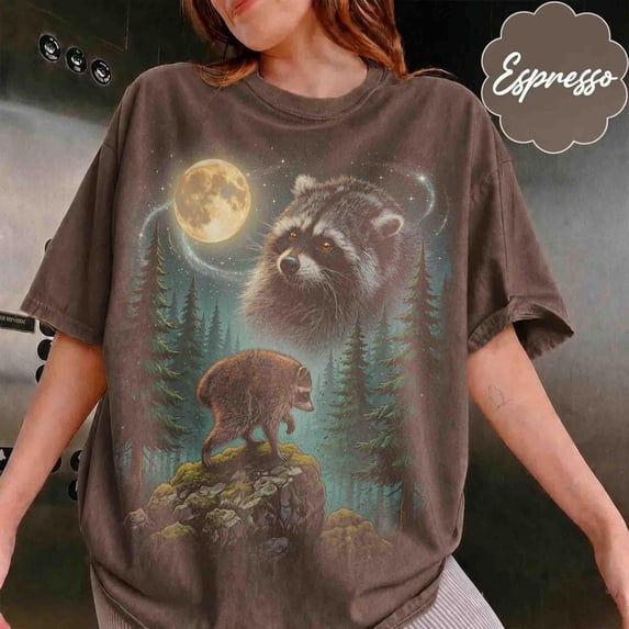 HD HANDICHI DESIGN Jimothy Raccoon Retro Moon Cotton Unisex T-Shirt