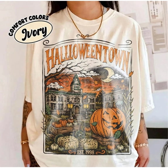 HD HANDICHI DESIGN Unisex Halloween Town University Cotton Crew Neck T-Shirt