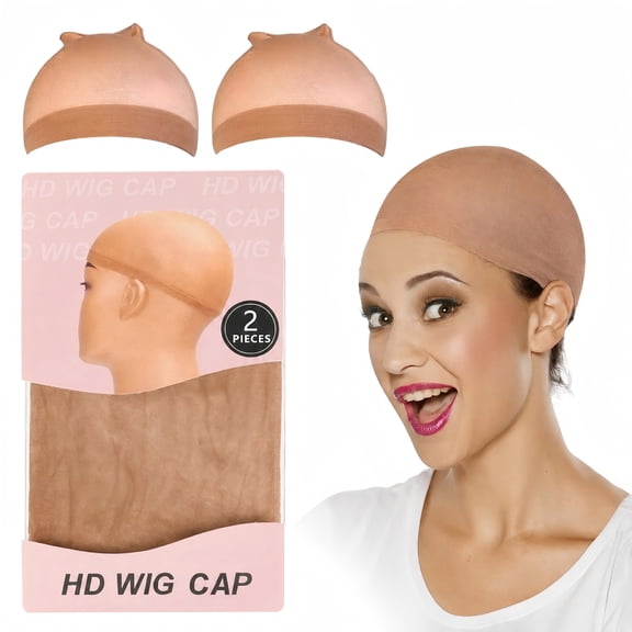 HD Invisible Wig Cap, Ultra-Thin Breathable Hair Net, 2 Pieces Stretch Stockings Cap for Daily Wear