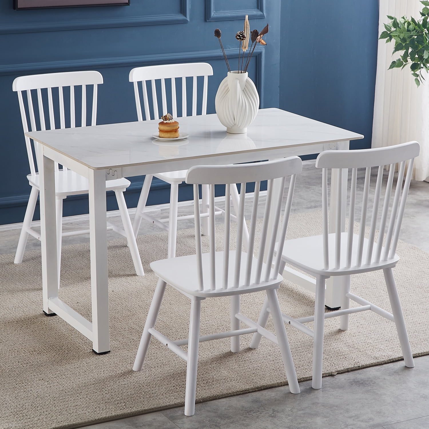 White Solid Wood Windsor Dining Chair Set of 4