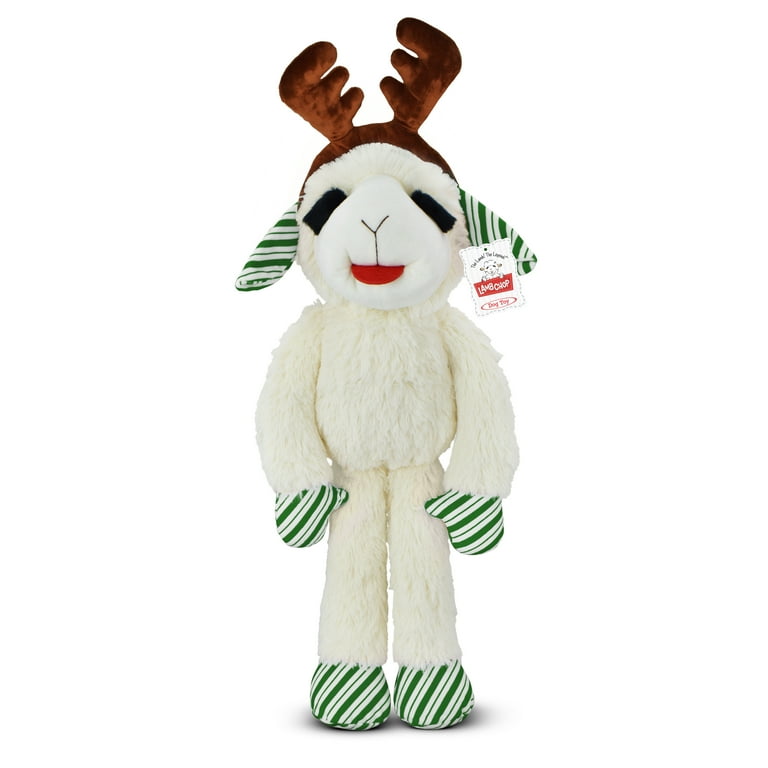 Multipet Plush Jumbo Holiday Lamb Chop Reindeer Dog Toy, Squeaker