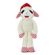Multipet Plush Jumbo Holiday Lamb Chop Dog Toy, Squeaker, Red and White Striped Ears and Paws, Santa Hat, 19"