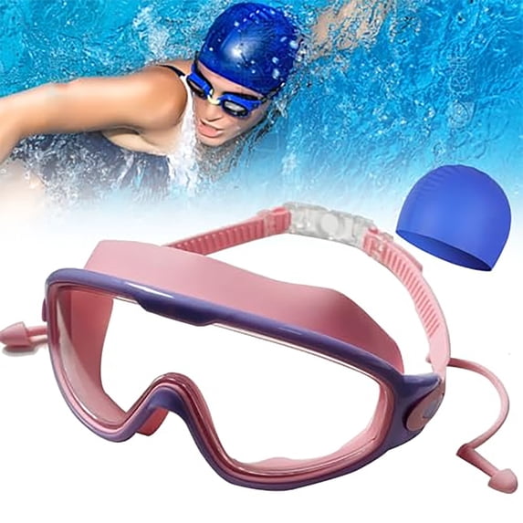 HD Large Frame Waterproof Swim Goggles Leak Proof Anti Fog UV Protection Adjustable Strap Wide View Swimming Glasses for Kids Adults Outdoor Pool Beach Water Sports