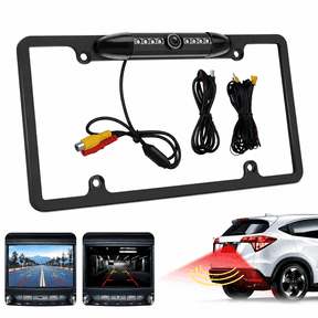 HD License Plate Frame Backup Camera CMOS Rear View Camera with 170° Wide Angle Night Vision LED Waterproof IP67 Reverse Parking Camera for Cars Trucks SUVs Black