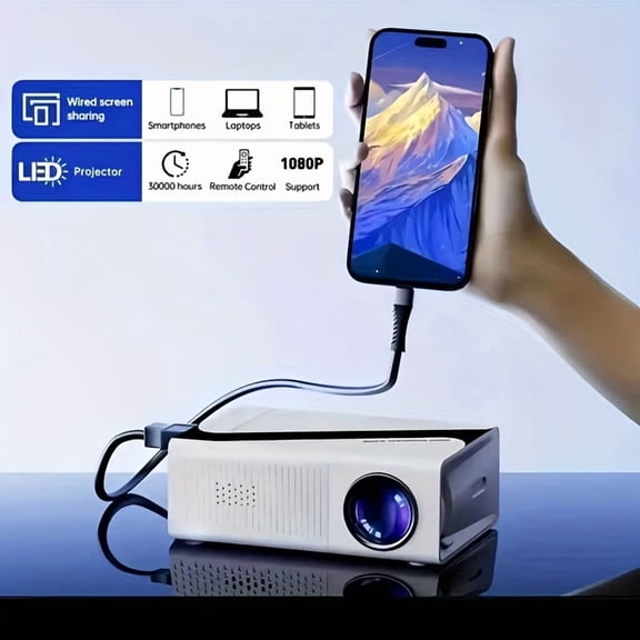 HD Mobile Portable Projector | Native 720P/1080P Support, Mobile Screen Mirroring | Multi-Device Compatible for Christmas & Halloween Gifts