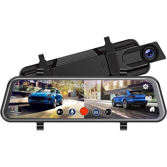 HD Multi-Function Touch Screen Car Recorder, 10 Inch Mirror Dash Cam Night Vision, Full Touch Display, Wide Angle Rear View Backup Camera for Cars, SUVs (1080+1080+64g)