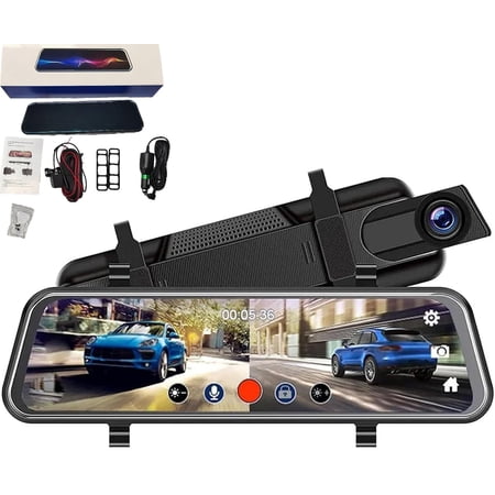 HD Multi-Function Touch Screen Car Recorder, 10 Inch Mirror Dash Cam Night Vision, Full Touch Display, Wide Angle Rear View Backup Camera
