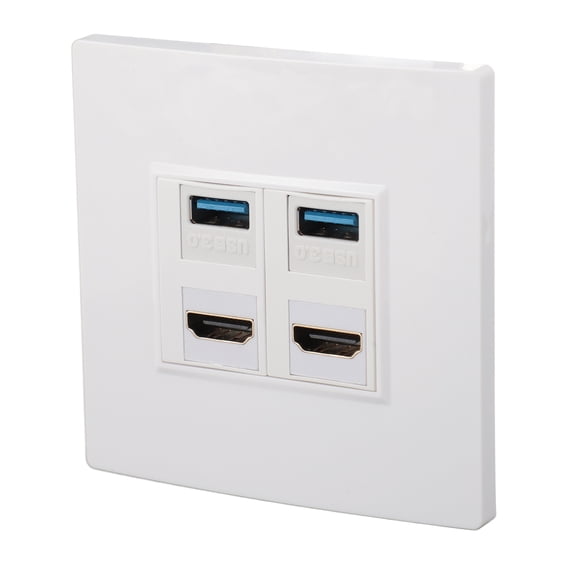 HD Multimedia Interface Ethernet Wall Plate 4 Port USB3.0 4K 60HZ Audio Video Outlet Panel / 3.38 x 3.38 Inches Dual Port Computer TV Projector Jack