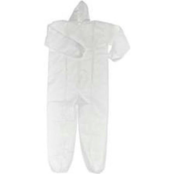HD Polypropylene Coverall with Elastic Wrists & Ankles, Attached Hood & Zipper Front - White, 5XL - 25 per Case