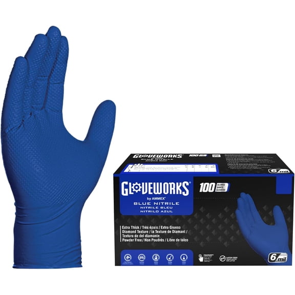 HD Royal Blue Nitrile Industrial Disposable Gloves 6 Mil Latex & Powder-Free Food-Safe Raised Diamond Texture