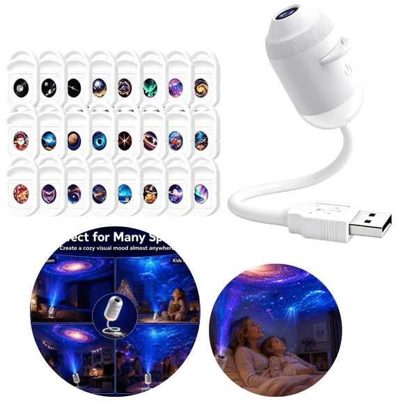 HD Smart Dynamic 5D Holographic Night Light Projector, 2-in-1 Galaxy Projector Night Light for Bedroom, Plug and Play HD Star Projector 360° Rotating USB Ceiling Light,with 24 Films