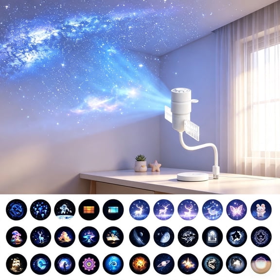 HD Smart Dynamic 5D Holographic Night Light Projector, 2-in-1 Galaxy Star Projector Night Light with 360 Rotation, Adjustable Brightness for Bedroom (25 Projection Films)