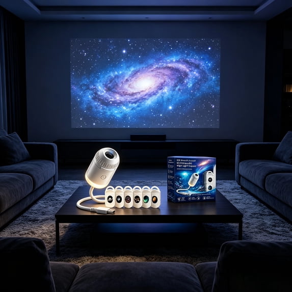 HD Smart Dynamic 5D Holographic Night Light Projector, 360° Rotatable HD Star Projector Plug and Play, USB Galaxy Night Light for Bedroom Ceiling Decoration (6 Films)