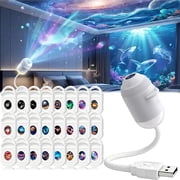 HD Smart Dynamic 5D Holographic Night Light Projector,Plug and Play HD 2-in-1 Galaxy Star Projector,360 Rotating, USB Powered,with 24 Films