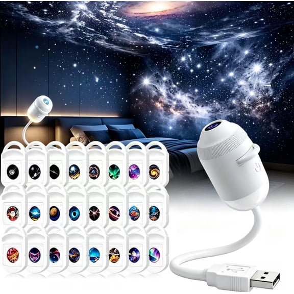 HD Smart Dynamic 5D Holographic Night Light Projector,Plug and Play HD 2-in-1 Galaxy Star Projector,360 Rotating, USB Poweredwith 24 Films