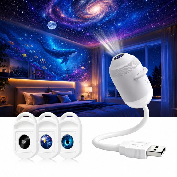 HD Smart Dynamic 5D Holographic Night Light Projector,Plug and Play HD 2-in-1 Galaxy Star Projector,360 Rotating, USB Powered