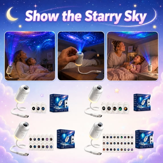 HD Smart Dynamic 5D Holographic Night Light Projector, Starry Sky Galaxy Projection Lamp with 360° Flexible Gooseneck, Touch Control Dimmable Star Projector for Bedroom (6 Projection Films)