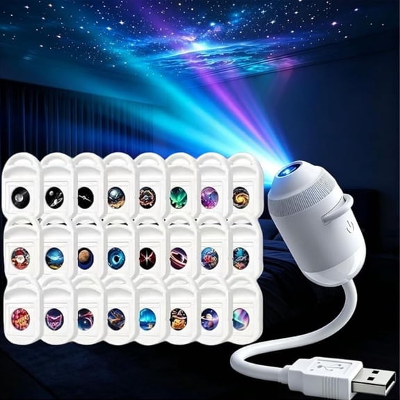 HD Smart Dynamic 5D Holographic Night Light Projector, Swapable Multi-Themed Film Discs, Corded USB Plug-And-Go Lamp For Bedroom Ceiling Decor And Nighttime Relaxation