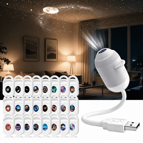 HD Smart Dynamic 5D Star Projector Night Light, 2-in-1 Holographic Projector with Remote Control, 360° Rotating Gooseneck, USB Powered LED Projection Lamp for Bedroom, Kids, Home Decor