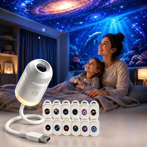 HD Smart Dynamic Holographic Night Light Projector, 2-in-1 Galaxy Star and Ocean Projector with 24 Films, 360° Rotating USB Powered Ceiling Light for Bedroom Kids Room Decor (D-12pcs#1)