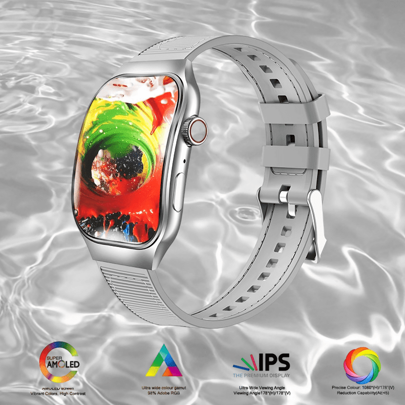 HD Smartwatch with Sports Modes, Music/Calls, Alloy Case, Silicone Strap, Rechargeable Battery, Compatible with iPhone & Android