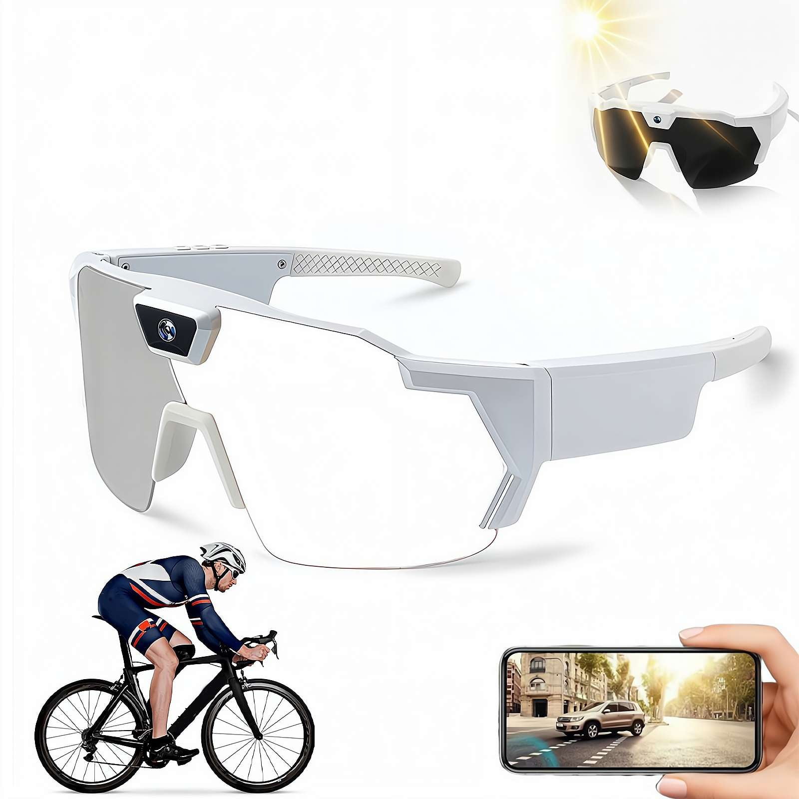 HD Sports Glasses with Camera, Smart Video Recording Glasses with 32GB Memory Card for Cycling Hiking Outdoor Activity
