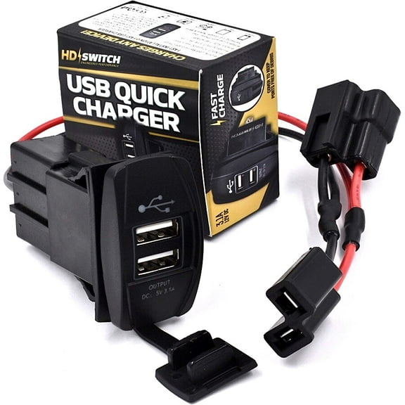 HD Switch USB Charger Kit for John Deere Gator ProGator, fits UTV XUV 4x4 4x2 TX Military TH 6x4 CS CX TS, TCA22740 AM117324 AM131969 AM116712 Charges Any Phone or Device - Installs in 2 Minutes