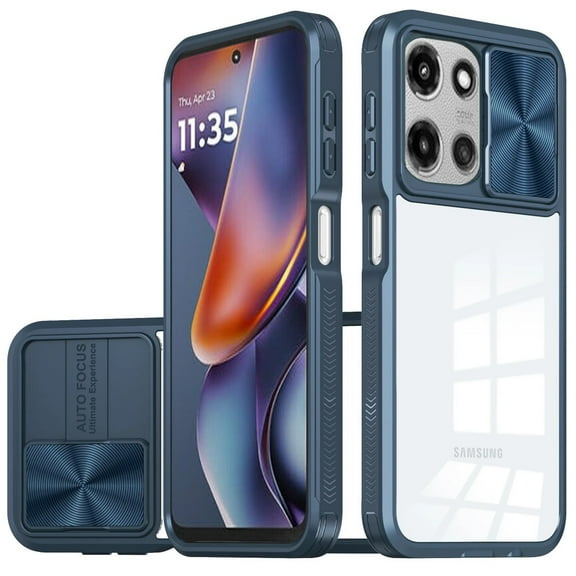 HD Transparent Case with Camera Privacy Cover for Motorola Moto G 2025 - Blue