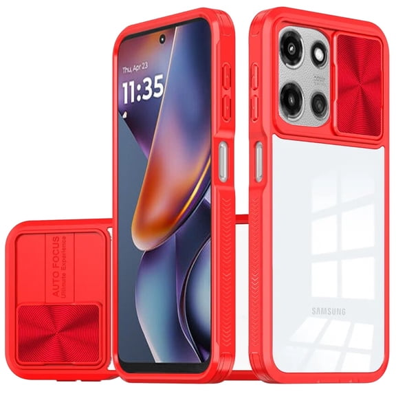 HD Transparent Case with Camera Privacy Cover for Motorola Moto G 2025 - Red