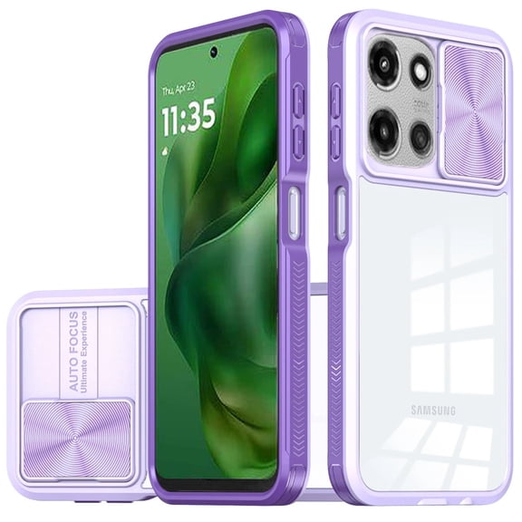 HD Transparent Case with Camera Privacy Cover for Motorola Moto G Power 2025 - Purple