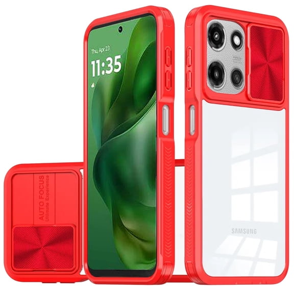 HD Transparent Case with Camera Privacy Cover for Motorola Moto G Power 2025 - Red