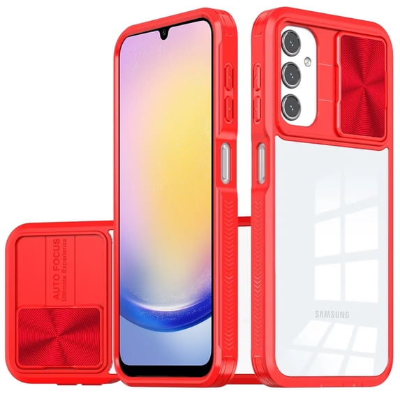 HD Transparent Case with Camera Privacy Cover for Samsung Galaxy A25 5G - Red