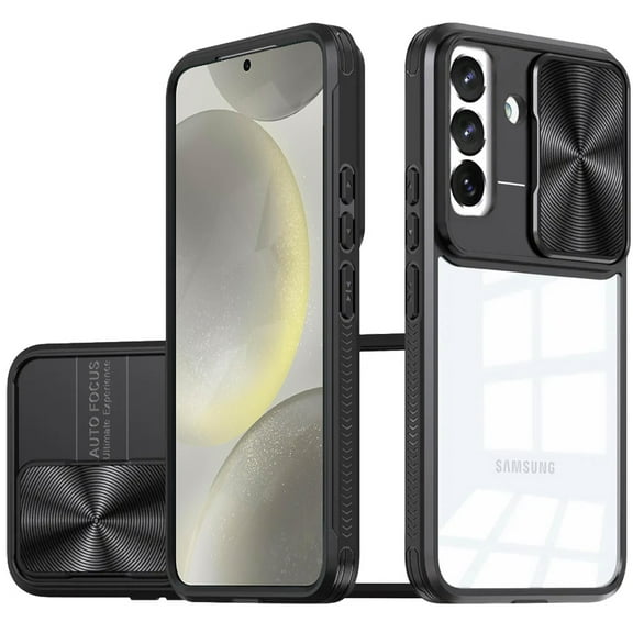 HD Transparent Case with Camera Privacy Cover for Samsung Galaxy S25 - Black