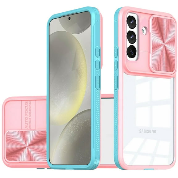 HD Transparent Case with Camera Privacy Cover for Samsung Galaxy S25 - Pink Blue