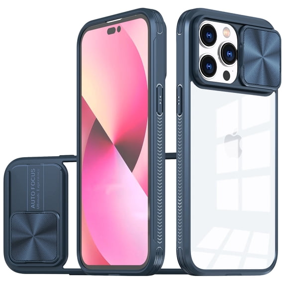 HD Transparent Case with Camera Privacy Cover for iPhone 14 - Blue